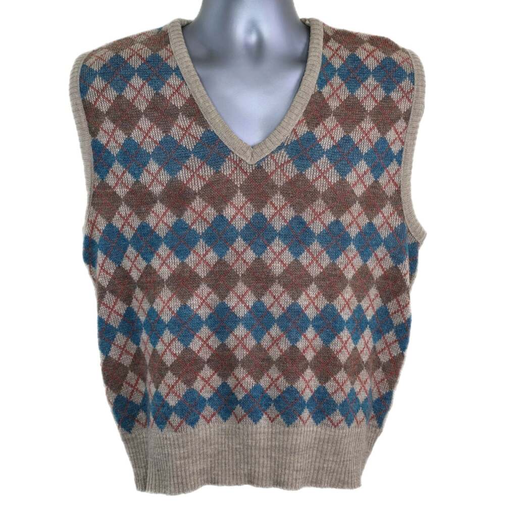 Classics Vintage USA Argyle Sweater Vest Men's M Wool Blend